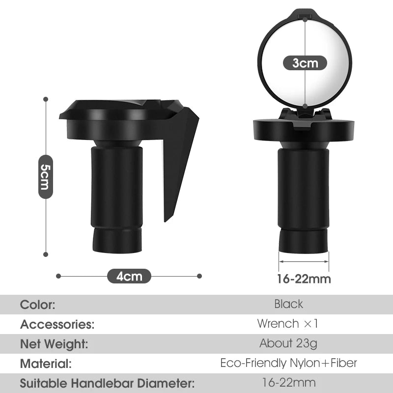 WEST BIKING Bicycle Mirror handlebar mount with measurements and specifications on a white background