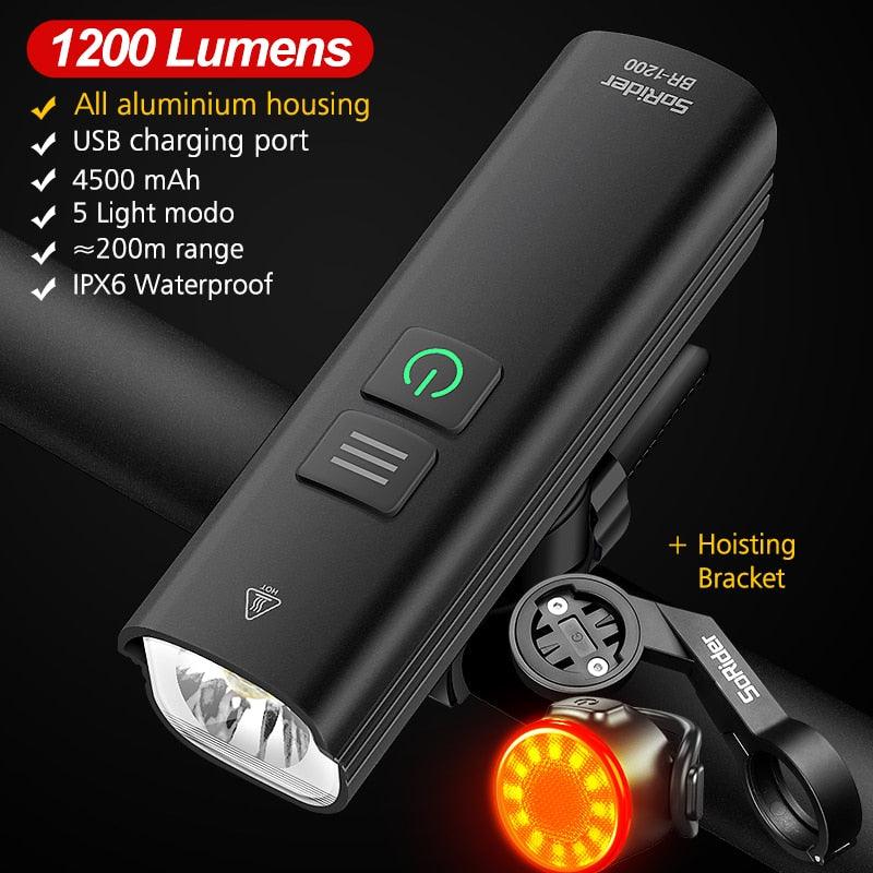 Bike Bicycle Light USB 1200LM4800mAH LED Rechargeable Set Road MTB Bike Front Back Headlight Lamp Flashlight Cycling Light Group - Pogo Cycles