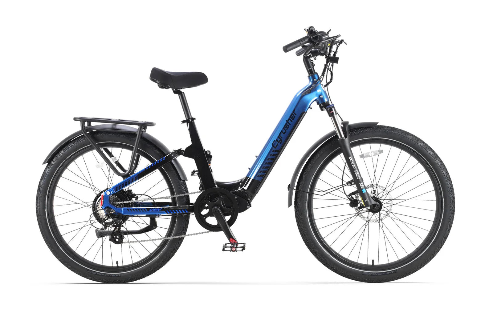 Cyrusher Sprint Electric City bicycle in blue on a white background