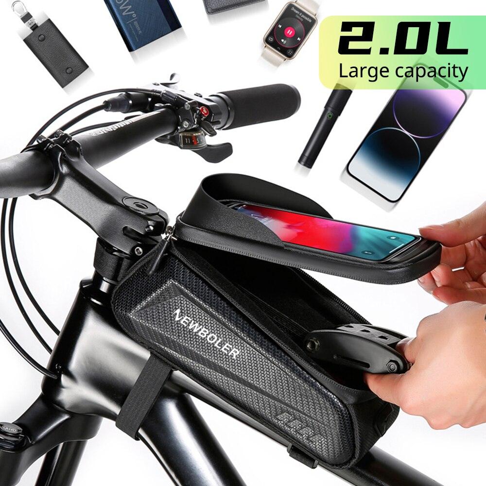 NEWBOLER Bike Bag 2L Frame Front Tube Cycling Bag Bicycle Waterproof Phone Case Holder 7.2Inches Touchscreen Bag Accessorie - Pogo Cycles