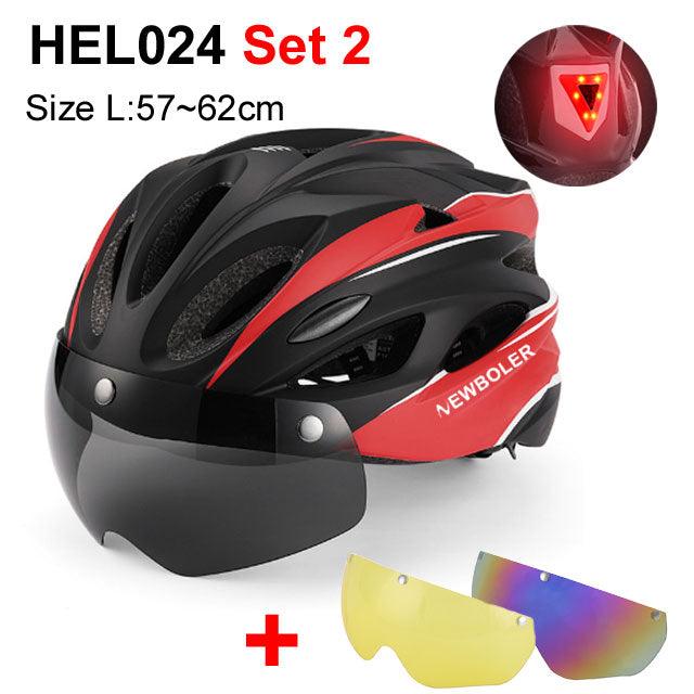 NEWBOLER Cycling Helmet Man Women LED Light Helmet Road Mountain Bike Helmet Removable Lens Riding Bicycle Helmet With Goggles - Pogo Cycles