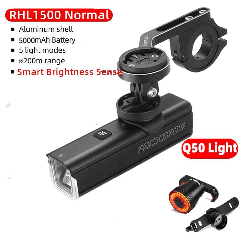 ROCKBROS 400-1000LM Bicycle Light GoPro Mount Holder USB Type-c Rechargeable Fit Garmin Bryton IGS Computer Cycling Headlight - Pogo Cycles