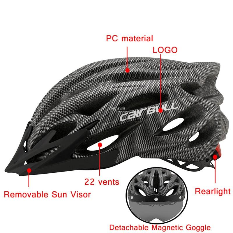 Ultralight Cycling Safety Helmet Outdoor Motorcycle Bicycle Taillight Helmet Removable Lens Visor Mountain Road Bike Helmet - Pogo Cycles