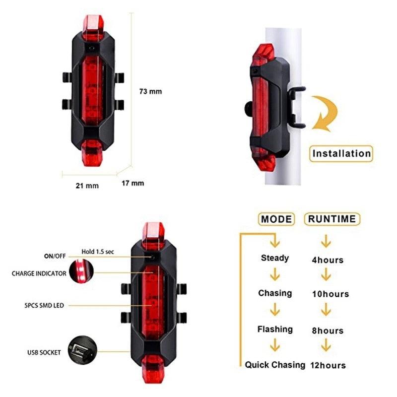 USB Rechargeable Waterproof Mountain Bike Lamp Warning Cycling Taillight Bike LED Headlight Tail Light For Electric Scooter - Pogo Cycles