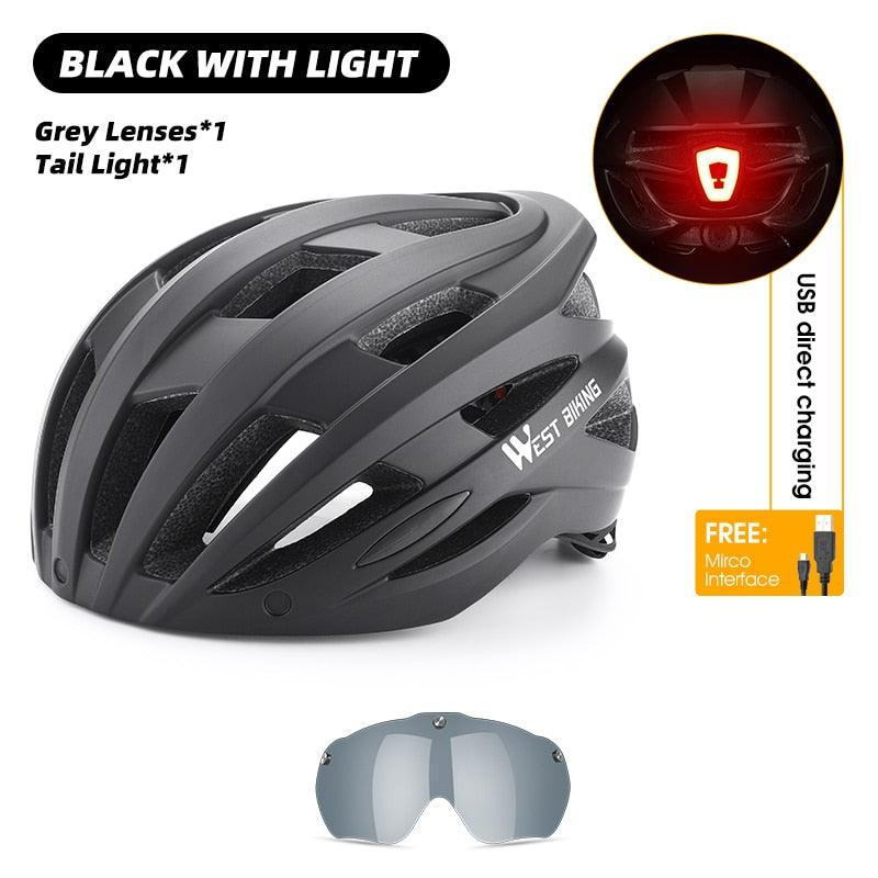 WEST BIKING Men Women Cycling Helmet With Taillight Goggles Sun Visor Lens Bicycle Helmet MTB Road Bike E-Bike Motorcycle Helmet - Pogo Cycles