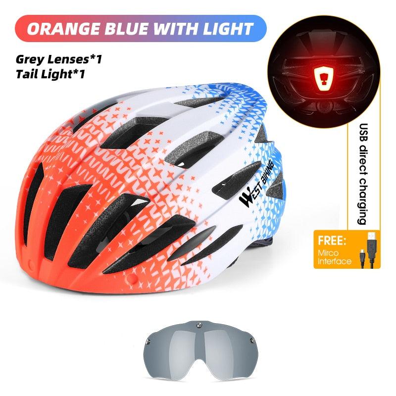 WEST BIKING Men Women Cycling Helmet With Taillight Goggles Sun Visor Lens Bicycle Helmet MTB Road Bike E-Bike Motorcycle Helmet - Pogo Cycles