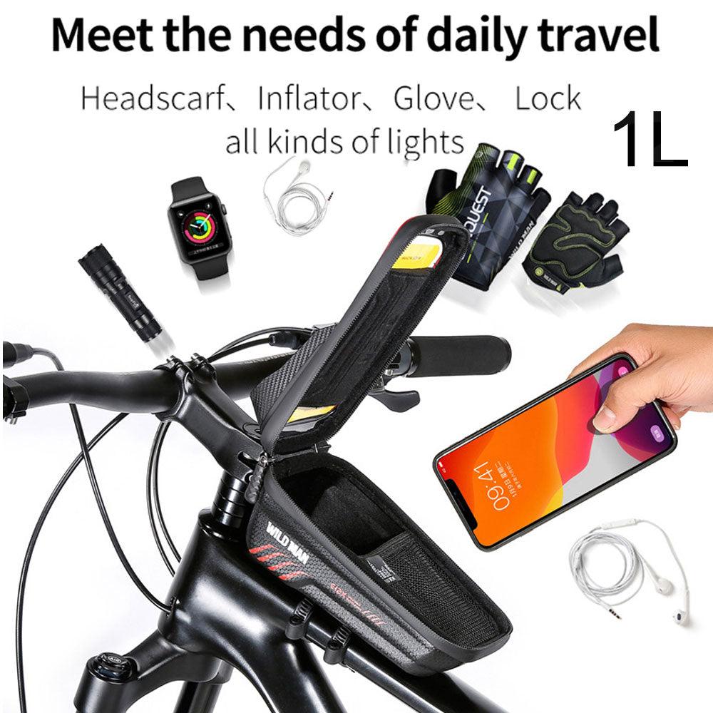 WILD MAN Bike Bag 2L Frame Front Tube Cycling Bag Bicycle Waterproof Phone Case Holder 7.4 Inches Touch Screen Bag Accessories - Pogo Cycles