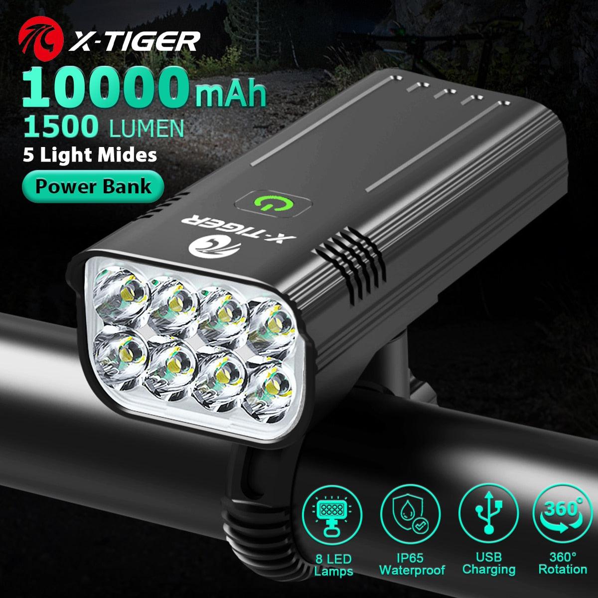 X-TIGER Bicycle Lights Waterproof USB Charging Bike Light Aluminum LED Front Lamp Bike Headlight Power Bank Cycling Flashlight - Pogo Cycles