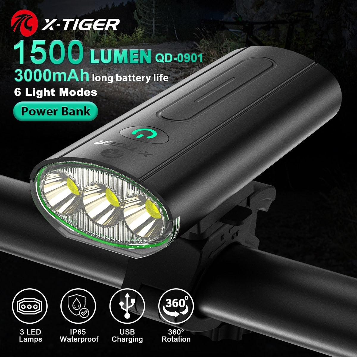 X-TIGER Bicycle Lights Waterproof USB Charging Bike Light Aluminum LED Front Lamp Bike Headlight Power Bank Cycling Flashlight - Pogo Cycles