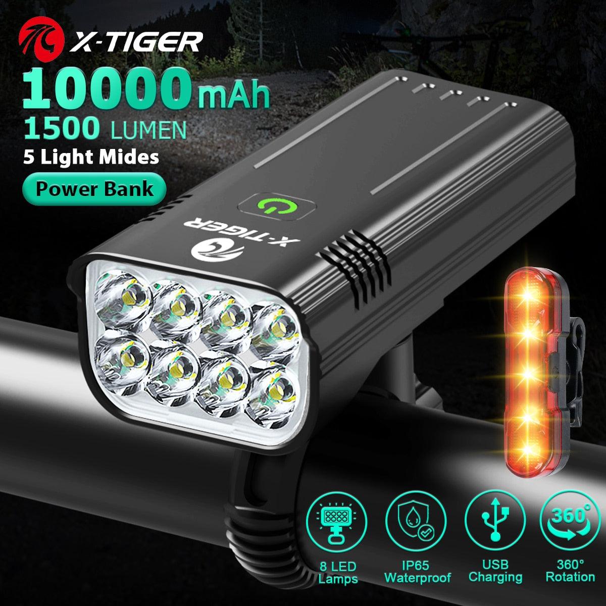 X-TIGER Bicycle Lights Waterproof USB Charging Bike Light Aluminum LED Front Lamp Bike Headlight Power Bank Cycling Flashlight - Pogo Cycles