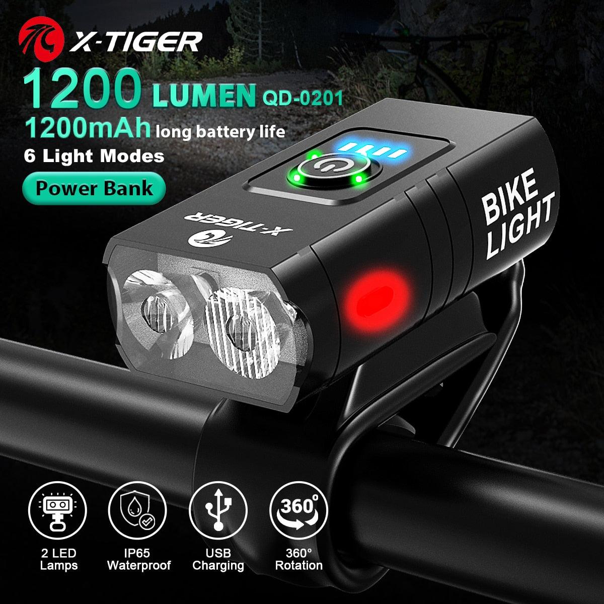 X-Tiger Bike Light Headlight Bicycle Lamp With Power Bank Rechargeable LED 5200mAh MTB Bicycle Light Flashlight Bike Accessories - Pogo Cycles