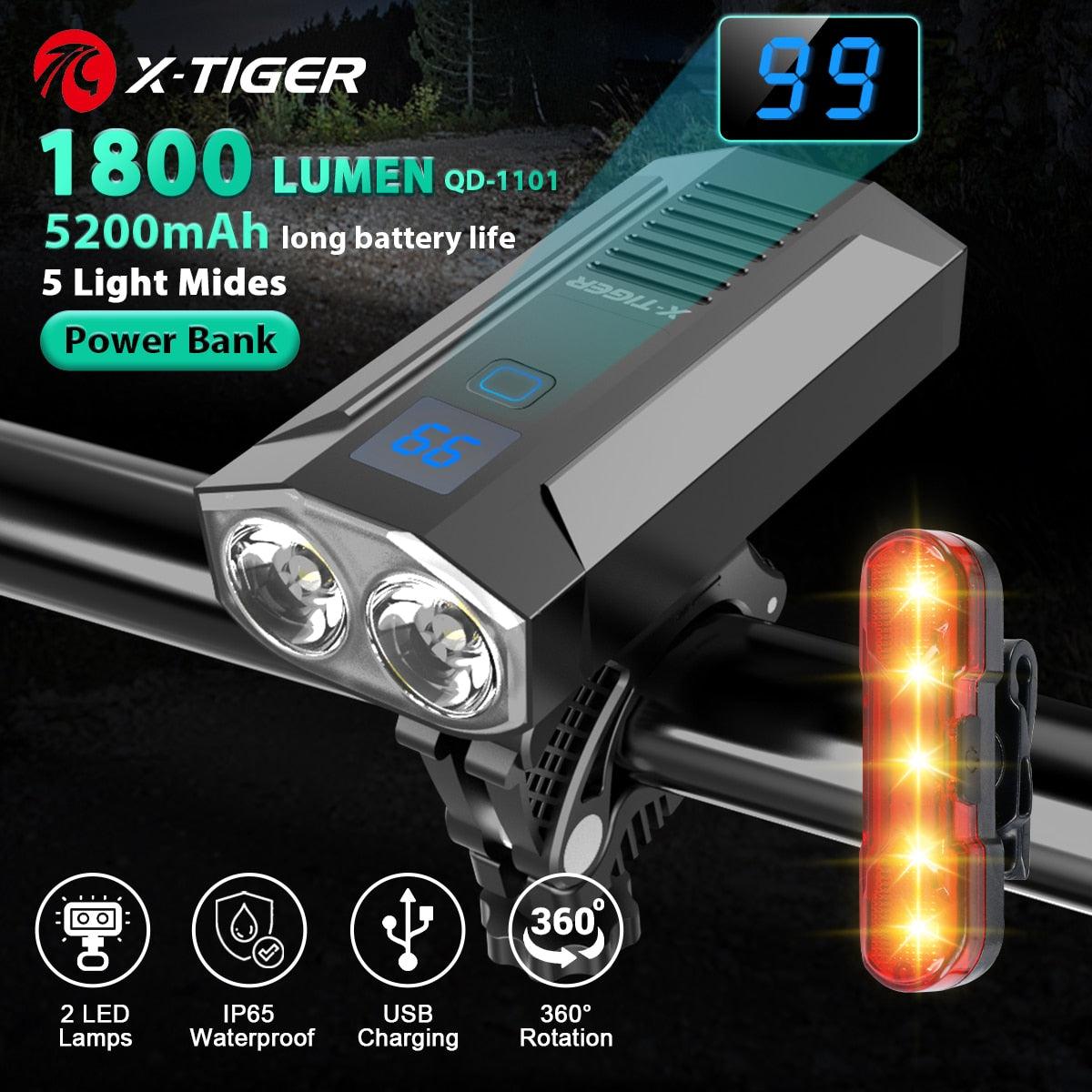 X-Tiger Bike Light Headlight Bicycle Lamp With Power Bank Rechargeable LED 5200mAh MTB Bicycle Light Flashlight Bike Accessories - Pogo Cycles