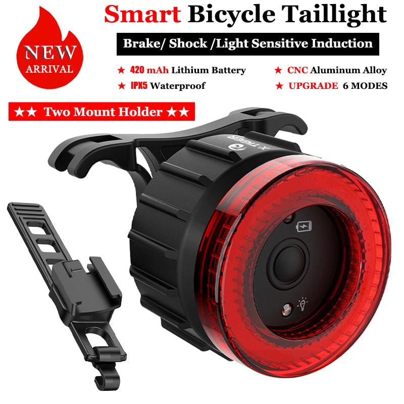 X-Tiger Bike Rear Light IPx6 Waterproof LED Charging Bicycle Smart Auto Brake Sensing Light Accessories Bike Taillight Light - Pogo Cycles