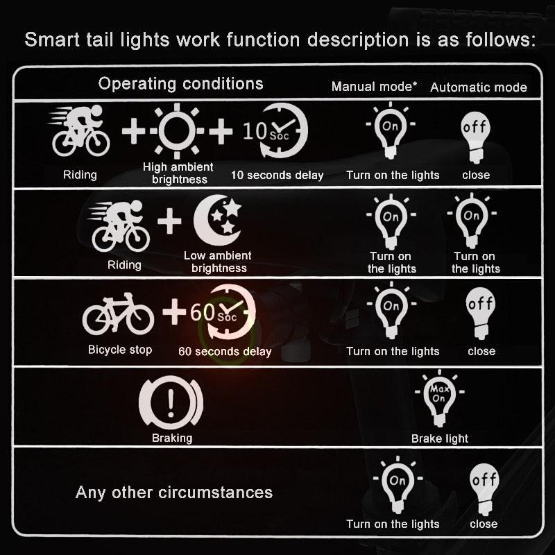 X-Tiger Bike Rear Light IPx6 Waterproof LED Charging Bicycle Smart Auto Brake Sensing Light Accessories Bike Taillight Light - Pogo Cycles