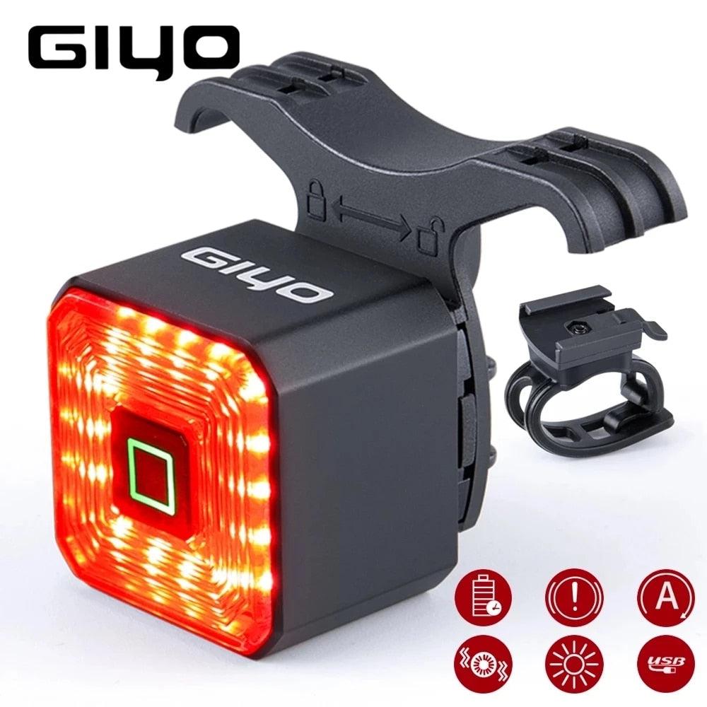 GIYO Smart Bicycle Brake Light Tail Rear USB Cycling Light Bike Lamp Auto Stop LED Back Rechargeable IPX6-Waterproof Safety - Pogo Cycles