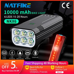 NATFIRE 10000 mAh Bike Light Rainproof USB Rechargeable LED Bicycle Light Super Bright Flashlight for Cycling Front / Rear Light - Pogo Cycles